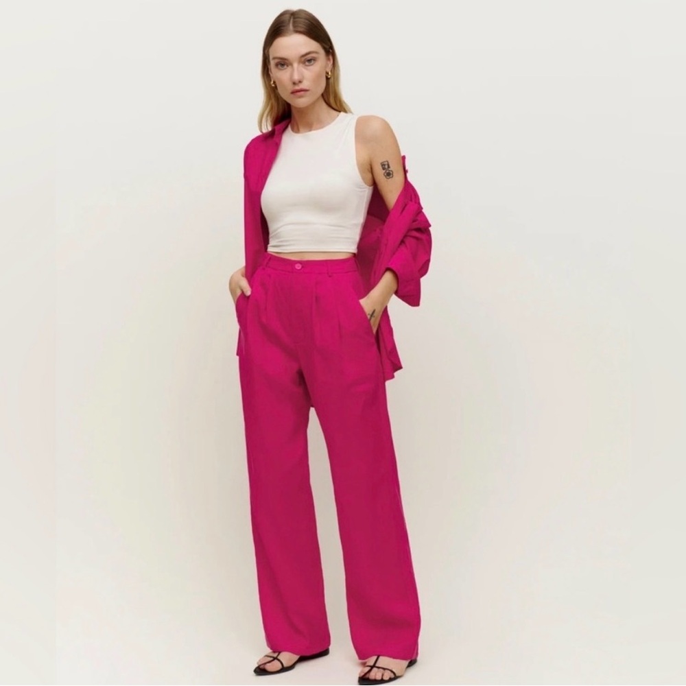 Reformation Vesta 100% Linen Wide Leg Pants Pink Size 0 Petite